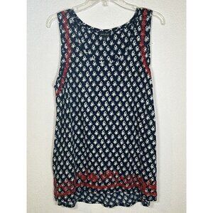 Lucky Brand Size L Blue Red Embroidered Sleeveless Top Bohemian Geometric Floral